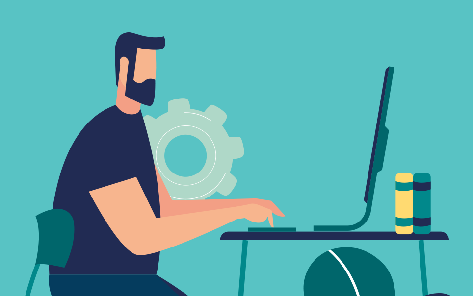 Employee at desk with laptop