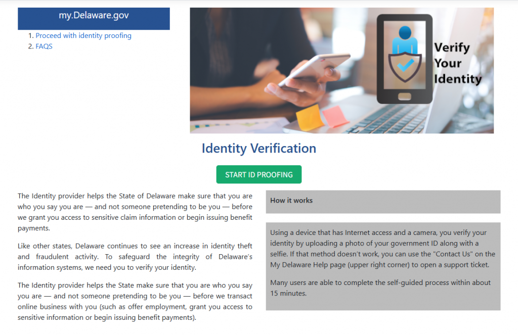 The Identity Verification page