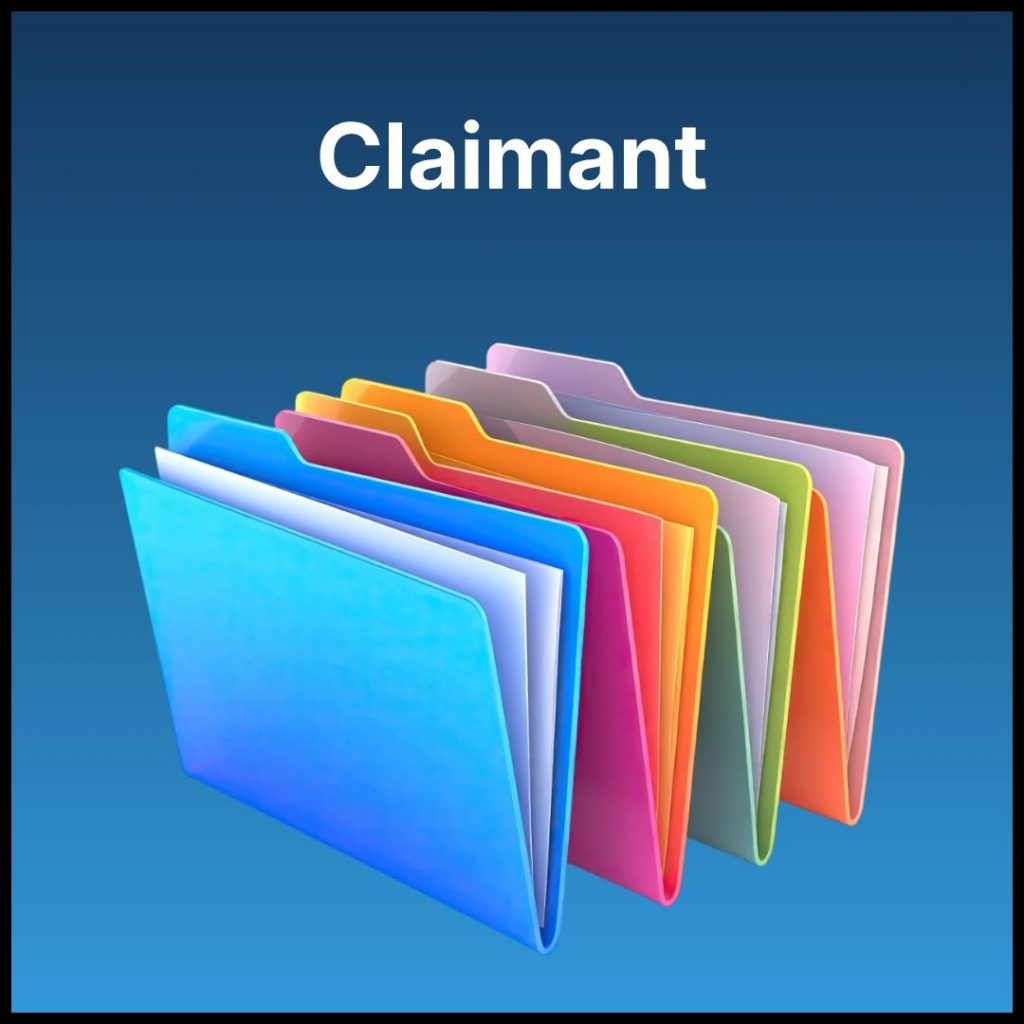 A square icon labeled "Claimant", a multi-color graphic of folders is beneath the text.